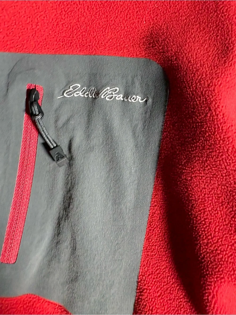 Eddie Bauer Red Full-Zip Lightweight Fleece with Gray Chest Pocket